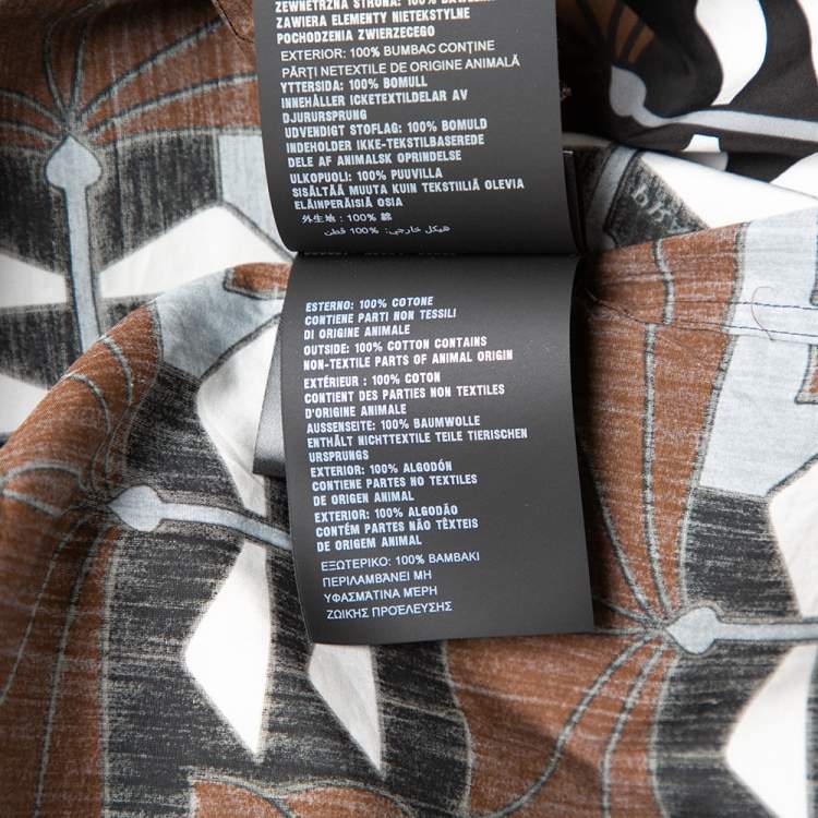 Pre Owned Prada Brown Abstract Printed Cotton Short Sleeve Bowling Shirt XL