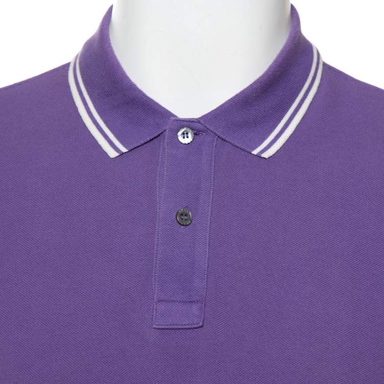 Pre Owned Prada Purple Cotton Pique Striped Trim Detail Polo T-Shirt XL