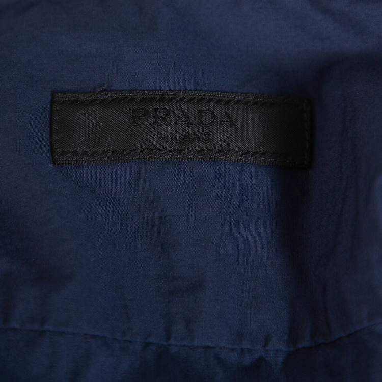 Pre Owned Prada Navy Blue Cotton Contrast Collar & Placket Detail Button Front Shirt L 