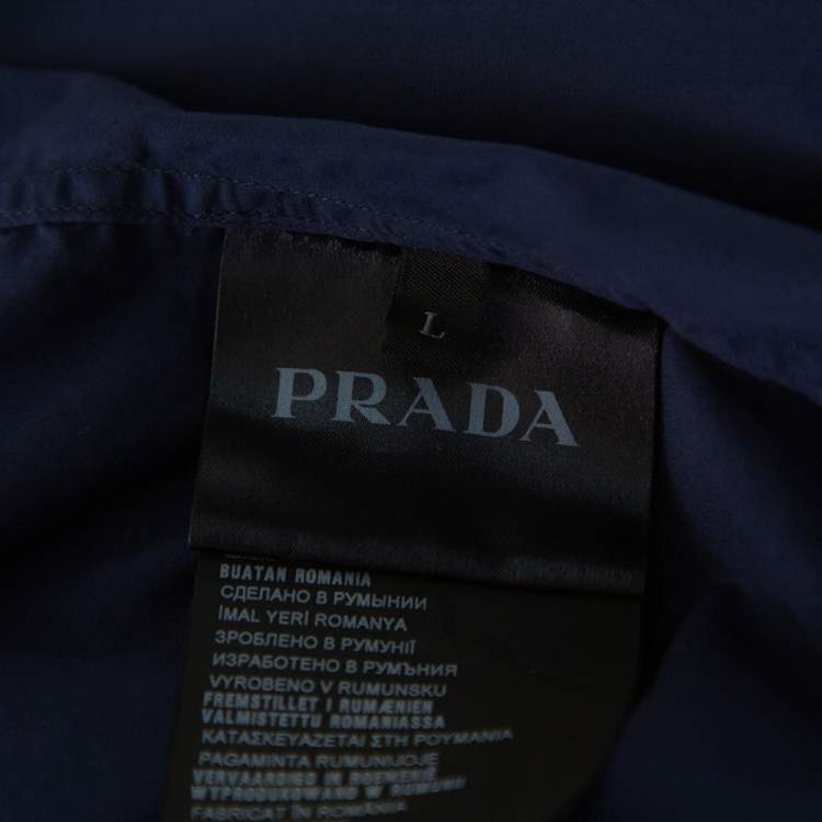 Pre Owned Prada Navy Blue Cotton Contrast Collar & Placket Detail Button Front Shirt L 