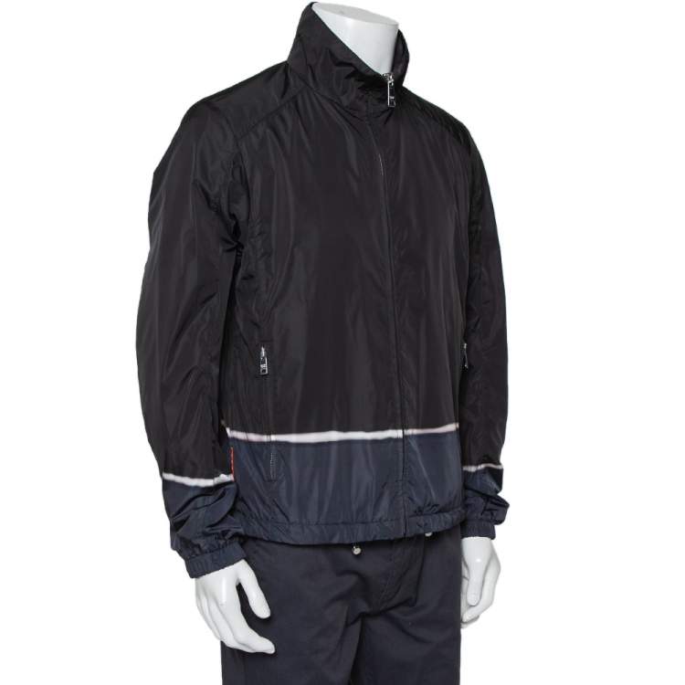 Pre Owned Prada Black Synthetic Zip Front Reversible Jacket L