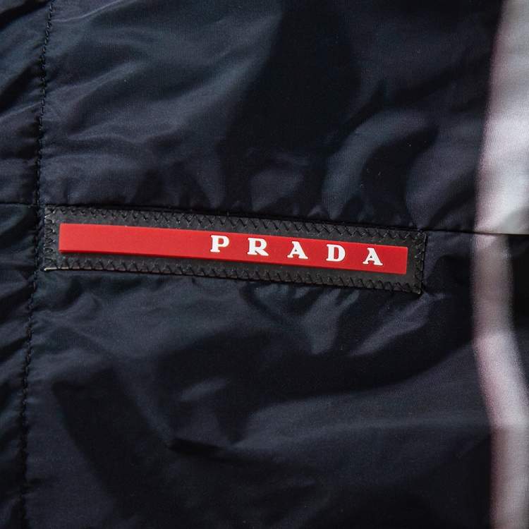 Pre Owned Prada Black Synthetic Zip Front Reversible Jacket L