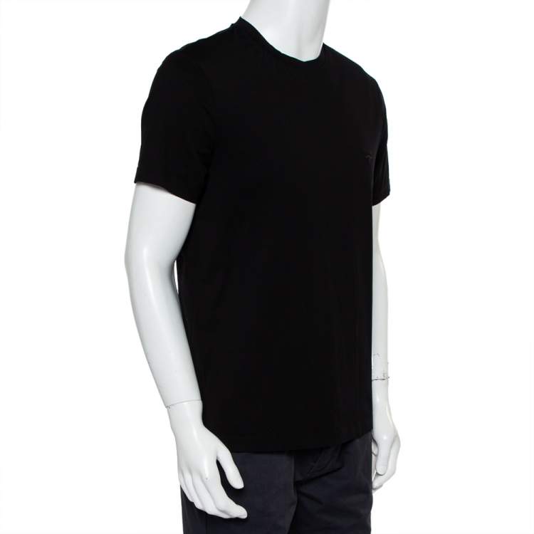 Pre Owned Prada Black Cotton Logo Embroidered Crewneck T-Shirt XL