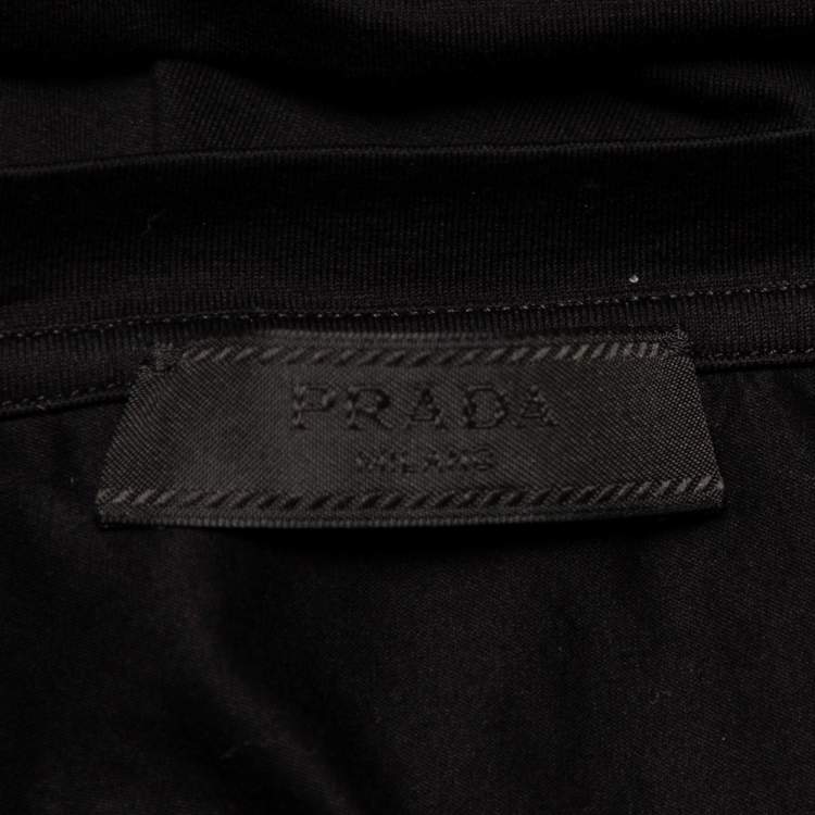 Pre Owned Prada Black Cotton Logo Embroidered Crewneck T-Shirt XL