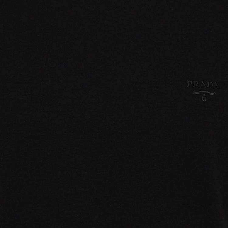 Pre Owned Prada Black Cotton Logo Embroidered Crewneck T-Shirt XL
