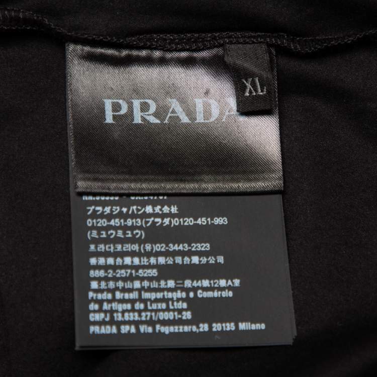 Pre Owned Prada Black Cotton Logo Embroidered Crewneck T-Shirt XL