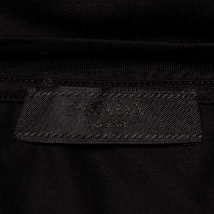 Pre Owned Prada Black Cotton Logo Embroidered Crewneck T-Shirt XL