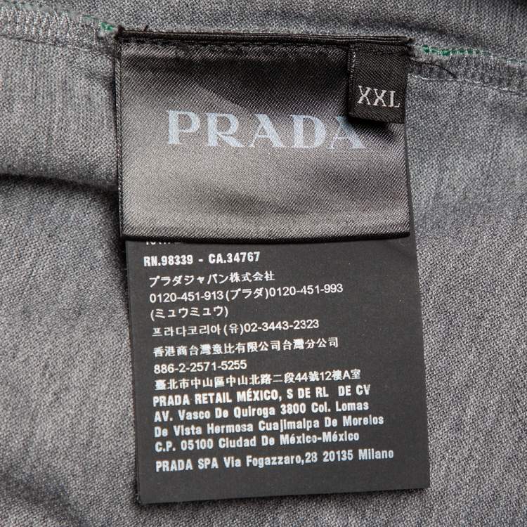 Pre Owned Prada Grey Cotton Pique Contrast Trim Logo Patch Detail Crewneck T-Shirt XXL