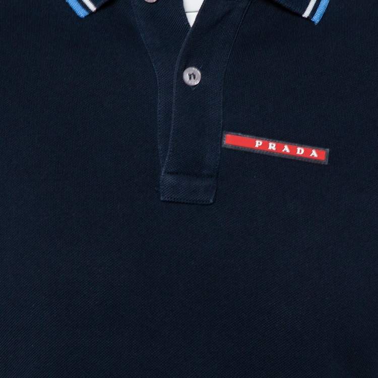 Pre Owned Prada Navy Blue Cotton Pique Polo T-Shirt S