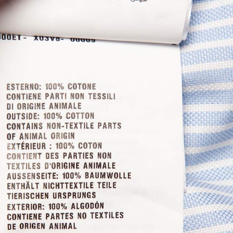 Pre Owned Prada Blue Striped Cotton Logo Printed Short Sleeve Shirt XXL