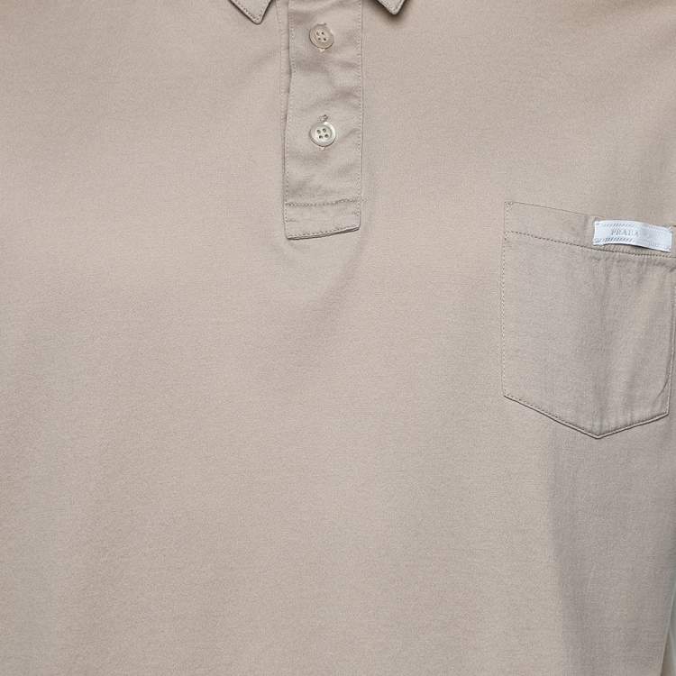 Pre Owned Prada Beige Cotton Patch pocket Detail Polo T-Shirt XXL