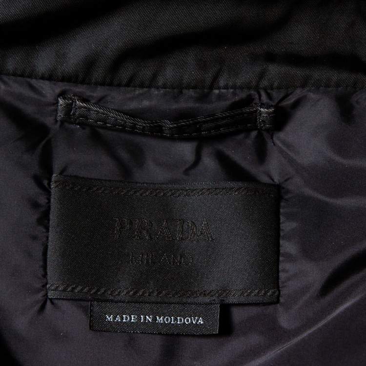Pre Owned Prada Black Black Synthetic Cinched Hem Detail Jacket XL 