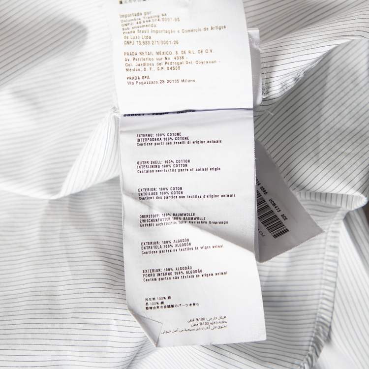 Pre Owned Prada White Striped Cotton Checkered Collar Detail Button Front Shirt M