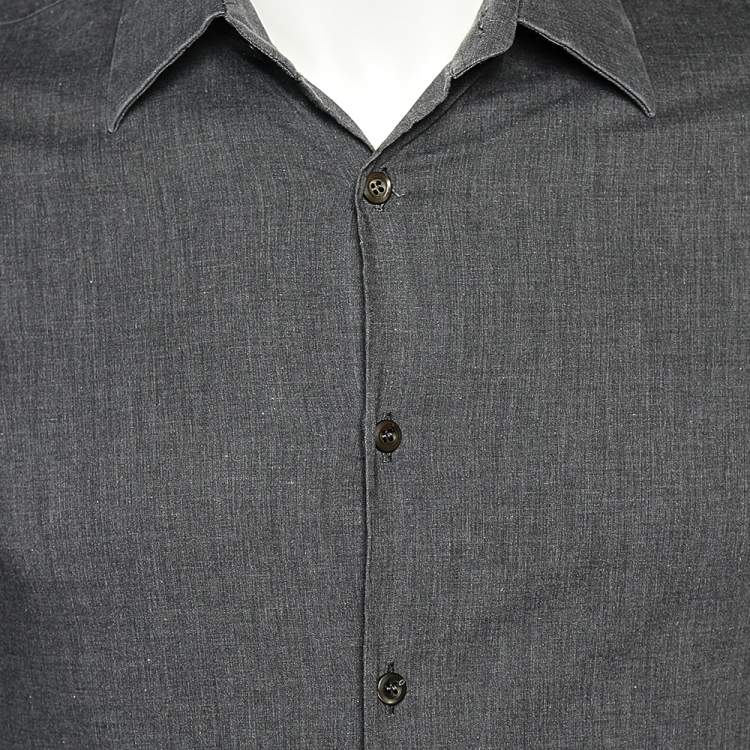 Pre Owned Prada Charcoal Grey Stretch Cotton Long Sleeve Shirt M