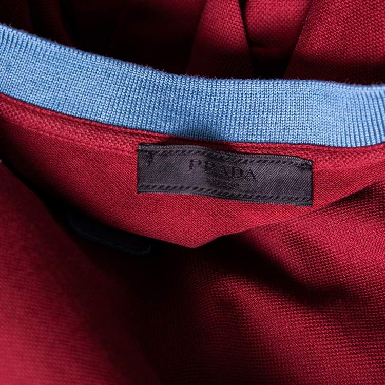 مملوكة مسبقًا Prada Maroon Cotton Pique Contrast Trimmed Crew Neck T-Shirt M