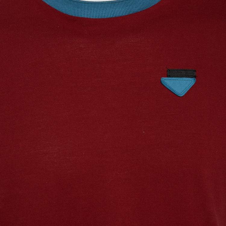 مملوكة مسبقًا Prada Maroon Cotton Pique Contrast Trimmed Crew Neck T-Shirt M