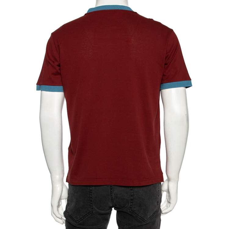 مملوكة مسبقًا Prada Maroon Cotton Pique Contrast Trimmed Crew Neck T-Shirt M