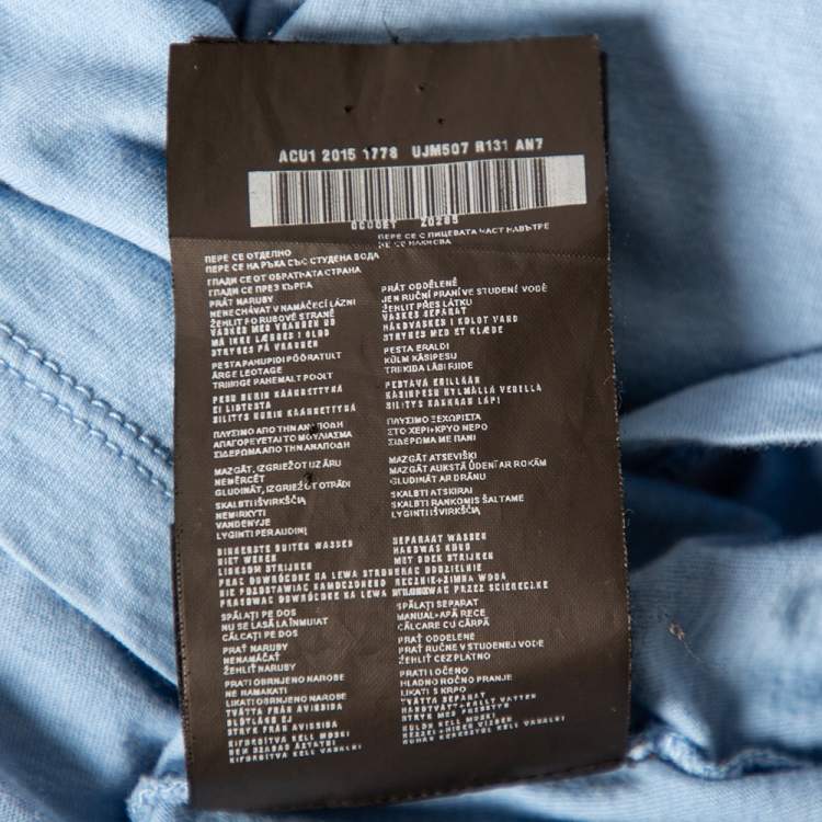 Pre Owned Prada Blue Cotton Embroidered Logo Detail V-Neck T-Shirt XXXL 
