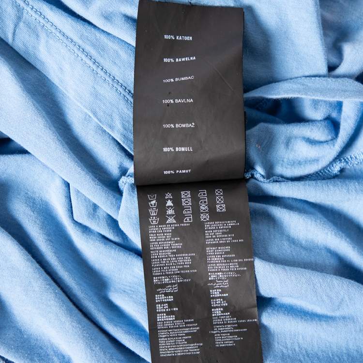 Pre Owned Prada Blue Cotton Embroidered Logo Detail V-Neck T-Shirt XXXL 