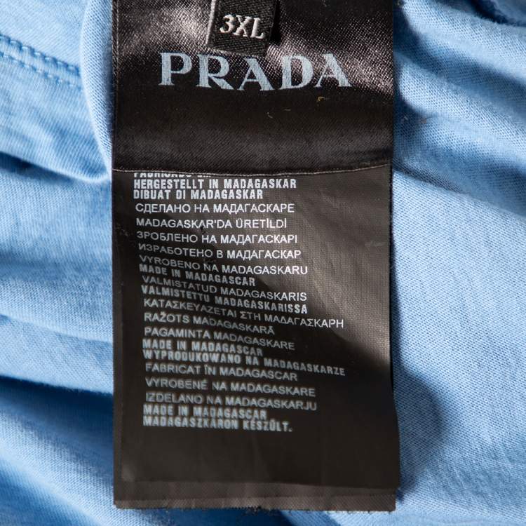 Pre Owned Prada Blue Cotton Embroidered Logo Detail V-Neck T-Shirt XXXL 