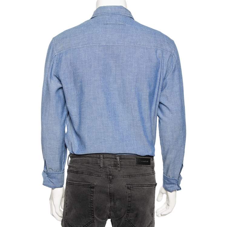 Pre Owned Prada Blue Cotton Button Front Shirt M