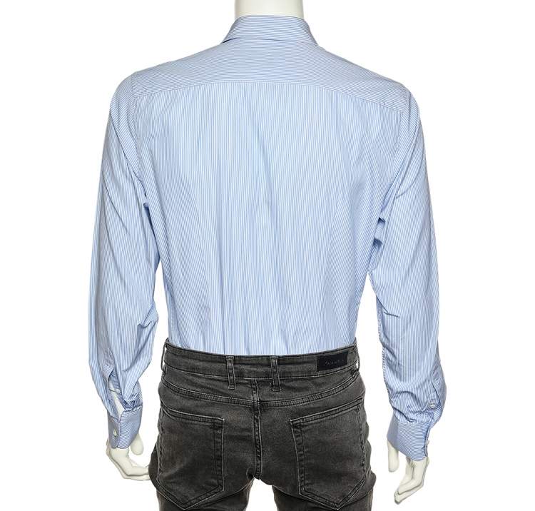 Pre Owned Prada Blue Striped Cotton Button Front Shirt XL