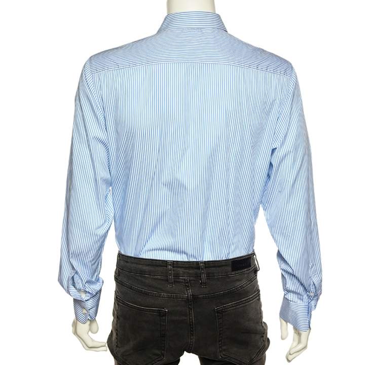 Pre Owned Prada Blue Striped Cotton Button Front Shirt XL