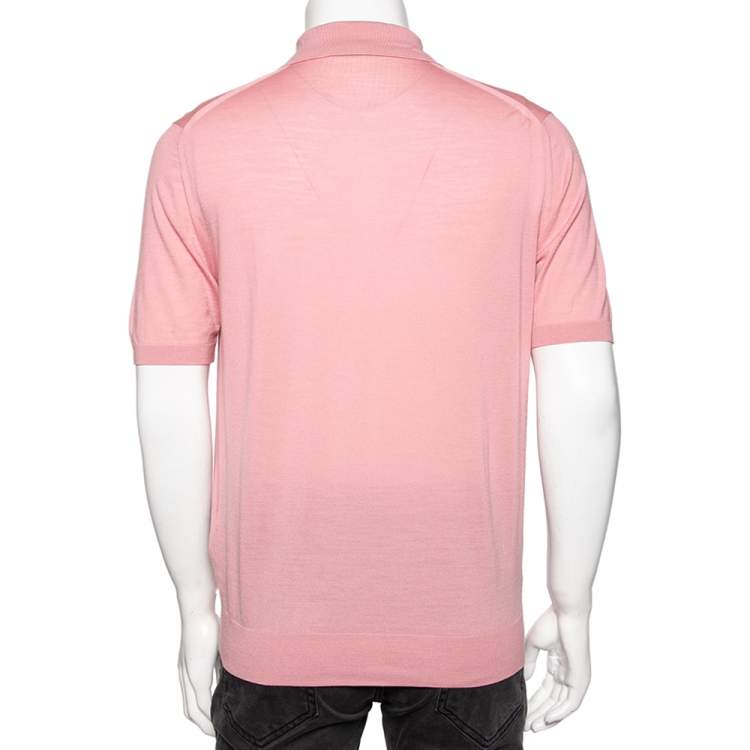 Pre Owned Prada Pink Wool Polo T-Shirt L