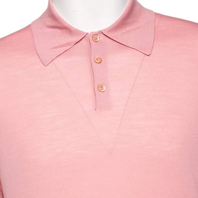 Pre Owned Prada Pink Wool Polo T-Shirt L