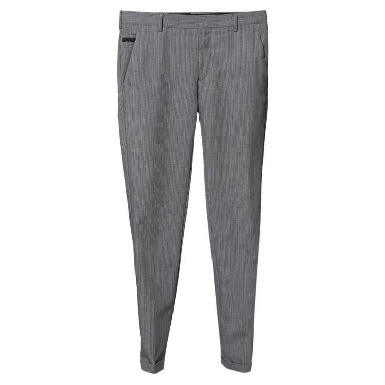 Pre Owned Prada Blue Micro Checkered Wool Tailored Pants XS