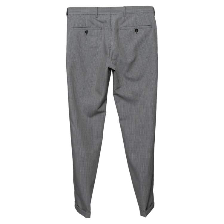 Pre Owned Prada Blue Micro Checkered Wool Tailored Pants XS