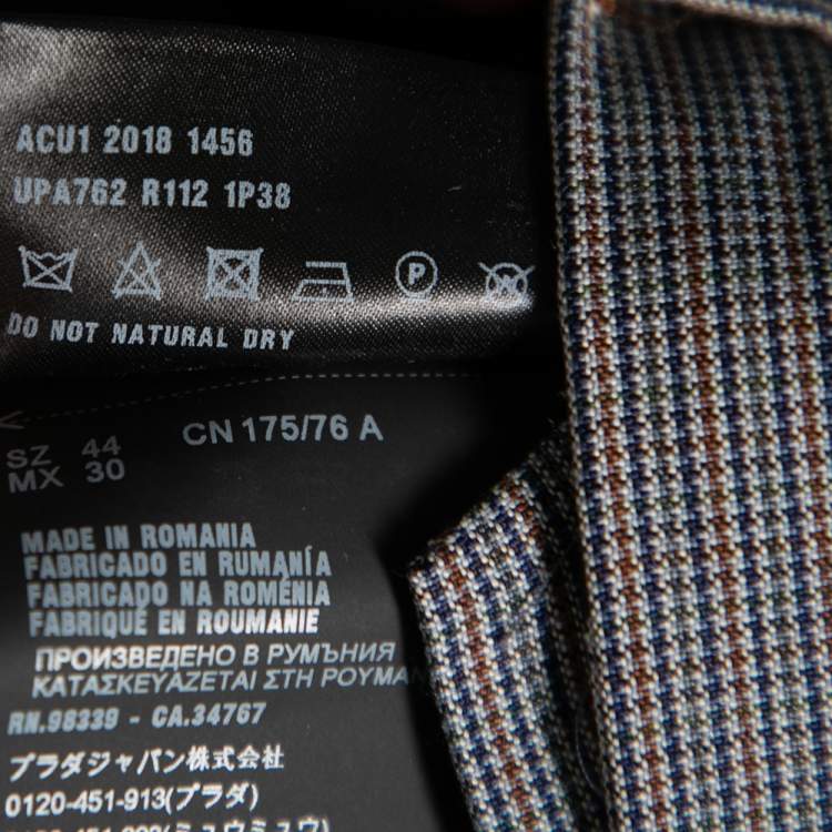 Pre Owned Prada Blue Micro Checkered Wool Tailored Pants XS
