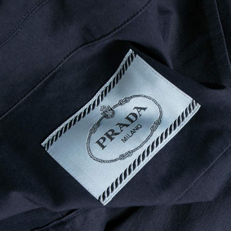 Pre Owned Prada Blue Cotton Front Zip Long Sleeve Shirt M