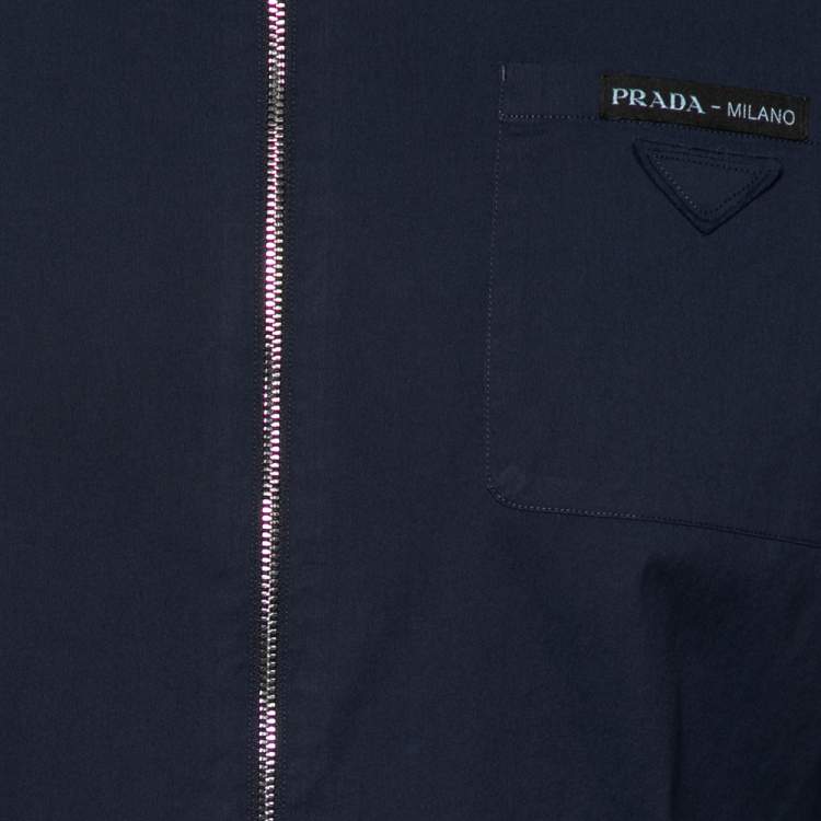 Pre Owned Prada Blue Cotton Front Zip Long Sleeve Shirt M