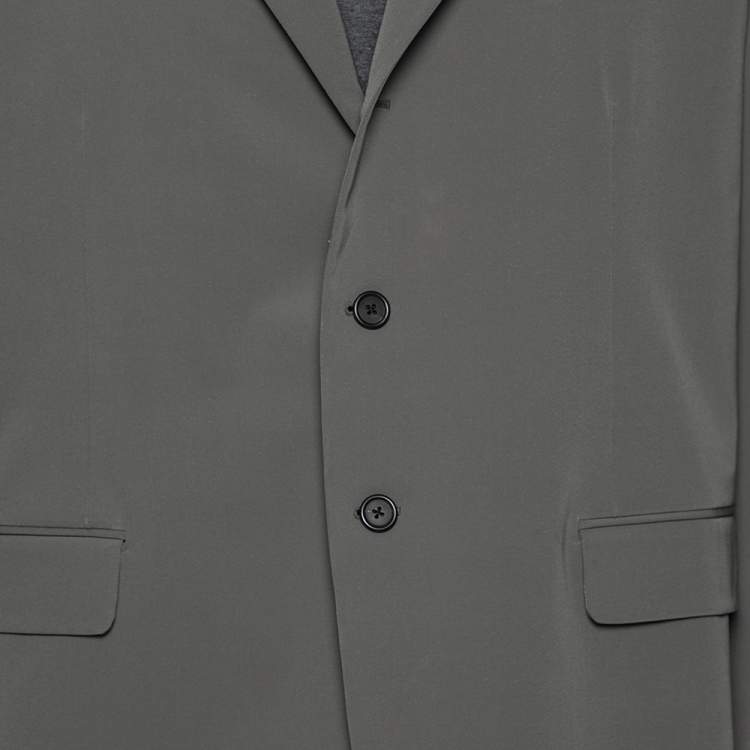 Pre Owned Prada Dark Grey Synthetic Button Front Blazer 4XL