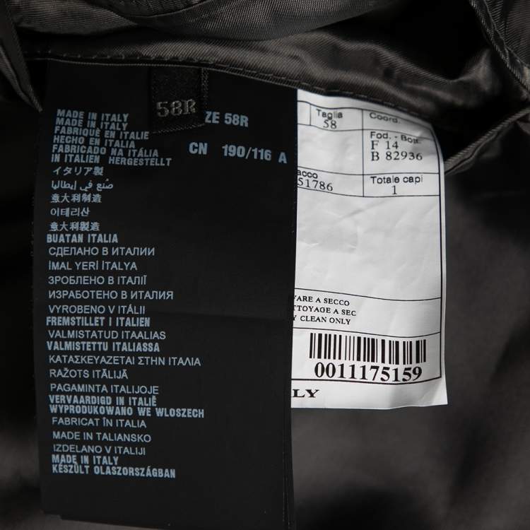 Pre Owned Prada Dark Grey Synthetic Button Front Blazer 4XL