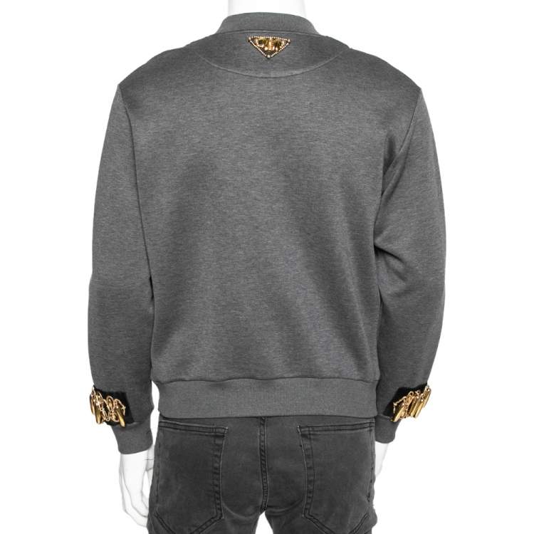 Pre Owned Prada Charcoal Grey Cotton Knit Embellished Sweatshirt M