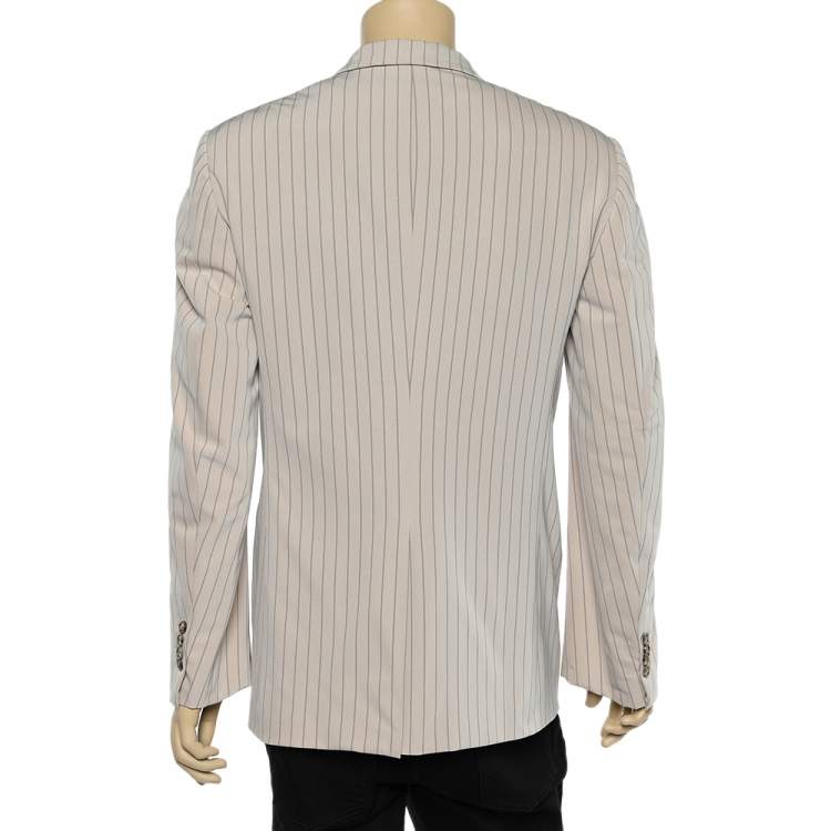 Pre Owned Prada Beige Pinstriped Cotton Button Front Blazer XL