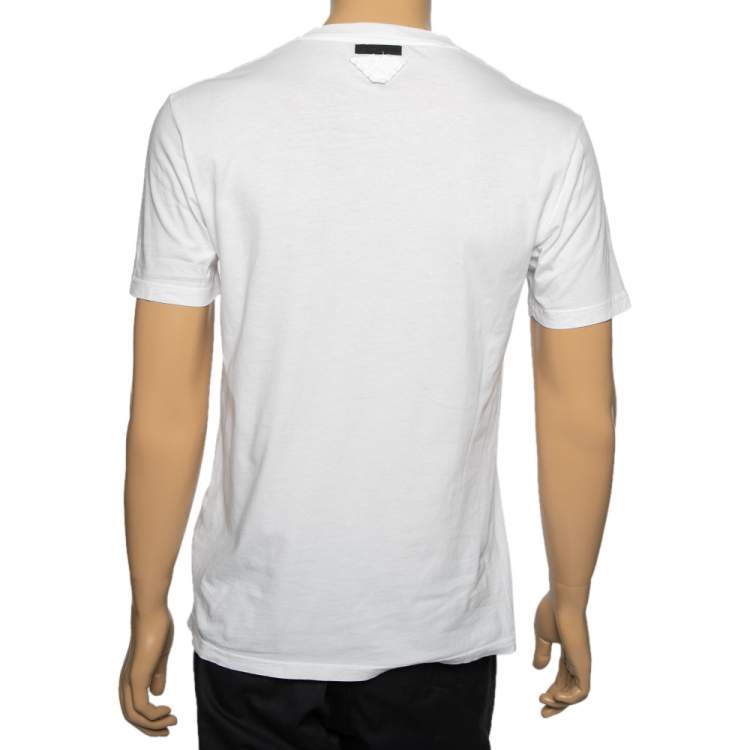 Pre Owned Prada White Man Sketch Print V-Neck Short Sleeve T-Shirt M