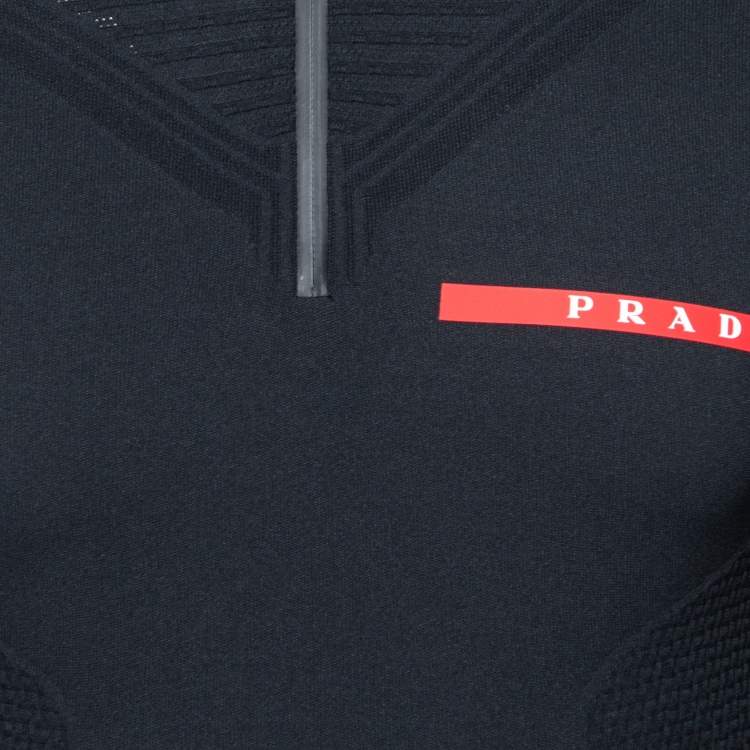 مملوكة مسبقًا Prada Black Piqué Knit Technical Sweater L