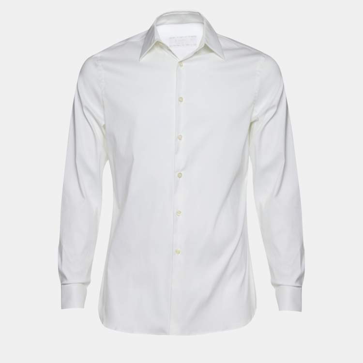 Pre Owned Prada White Stretch Poplin Button Front Shirt S