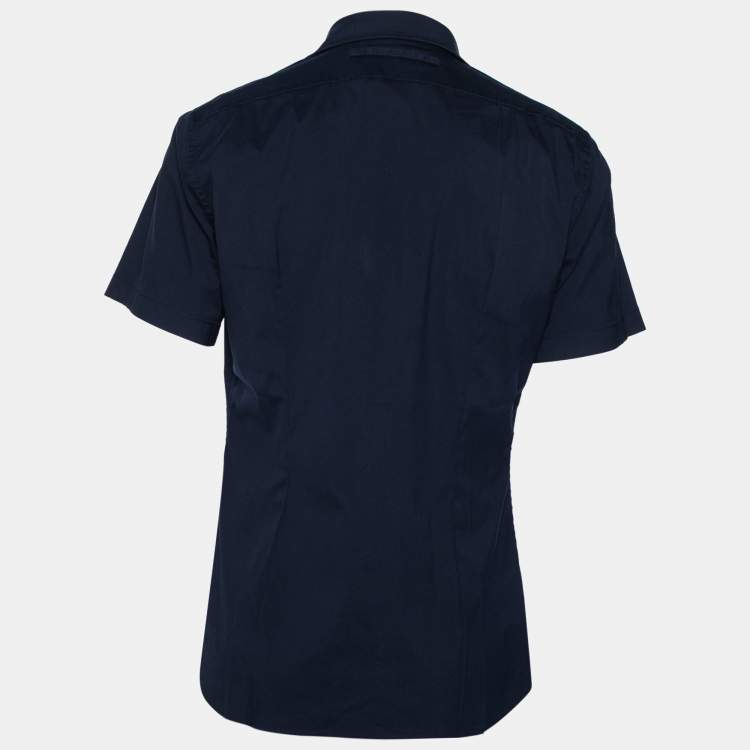 Pre Owned Prada Sport Navy Blue Stretch Cotton Button Front Short Sleeve Shirt L