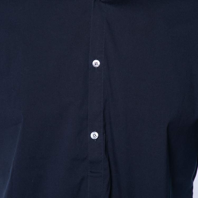 Pre Owned Prada Sport Navy Blue Stretch Cotton Button Front Short Sleeve Shirt L