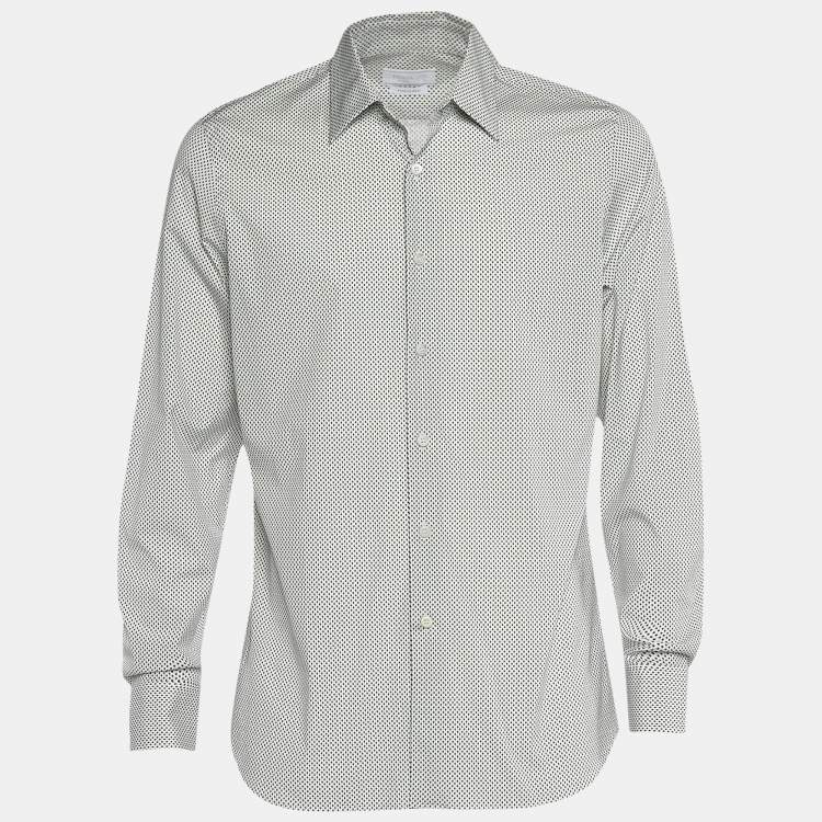 Pre Owned Prada White Printed Cotton Long Sleeve Shirt L