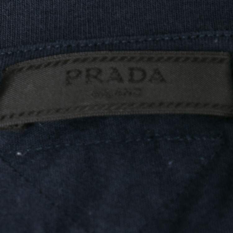 مملوكة مسبقًا Prada Navy Blue Cotton Short Sleeve V-Neck T-Shirt XL