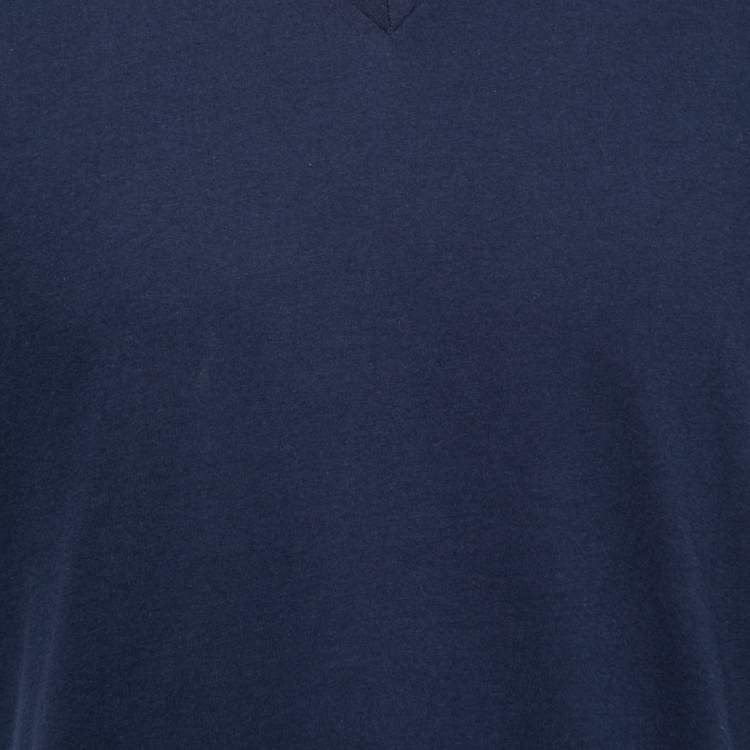 Pre Owned Prada Navy Blue Cotton Short Sleeve V-Neck T-Shirt XL