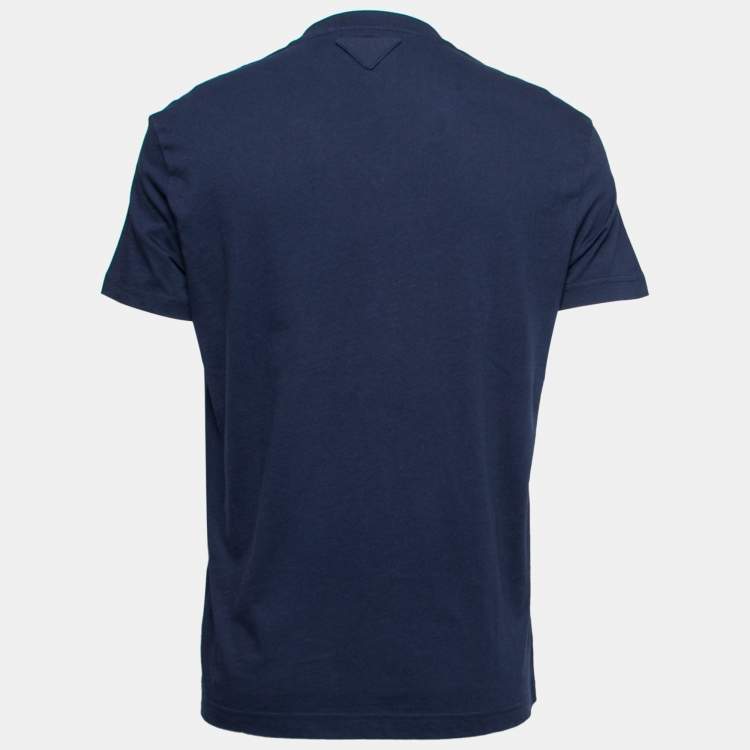 Pre Owned Prada Navy Blue Cotton Short Sleeve V-Neck T-Shirt XL