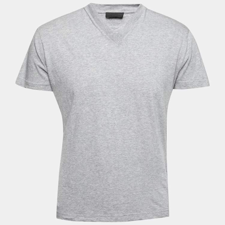 Prada Grey Cotton Short Sleeve V-Neck T-Shirt XL Prada | TLC
