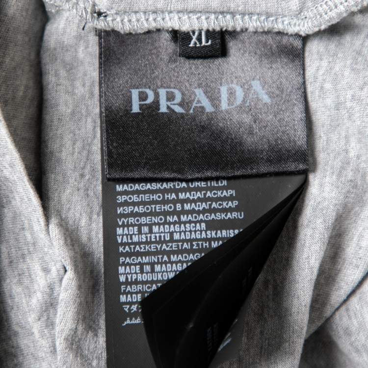 Pre Owned Prada Grey Cotton Short Sleeve V-Neck T-Shirt XL