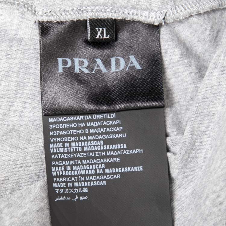 Pre Owned Prada Grey Cotton Short Sleeve V-Neck T-Shirt XL